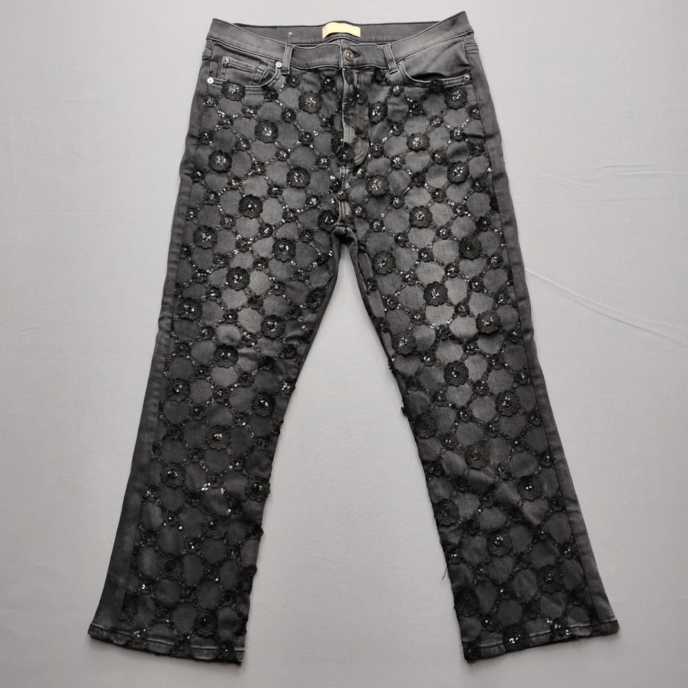 7 For All Mankind Luxe Vintage Jeans Womens 32 Gray Floral Sequin Embroidered